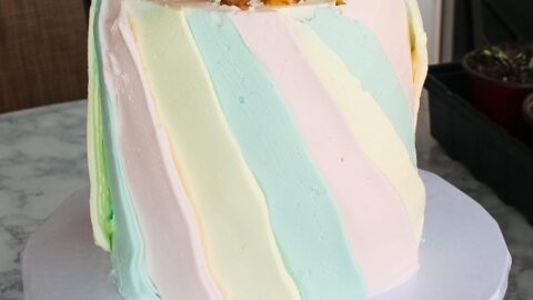 decorated cake on a stand